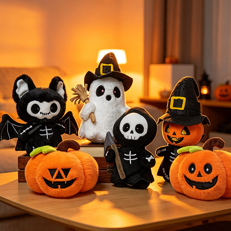 Unleash the Spooky Fun with Our Plush Halloween Pumpkin Skull Doll!