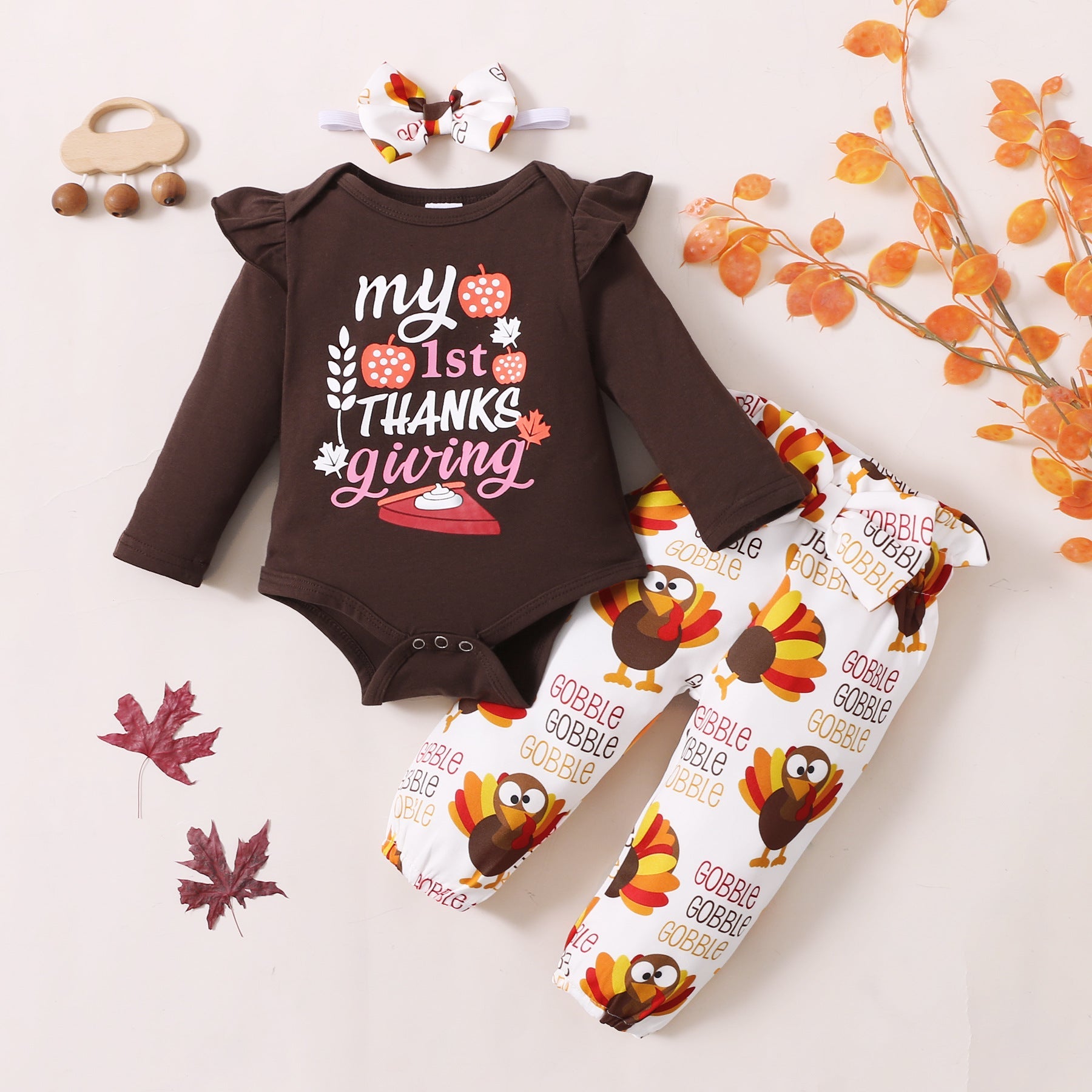 Knitted Romper Turkey Print Trousers: The Perfect Fall Outfit for Your Little One