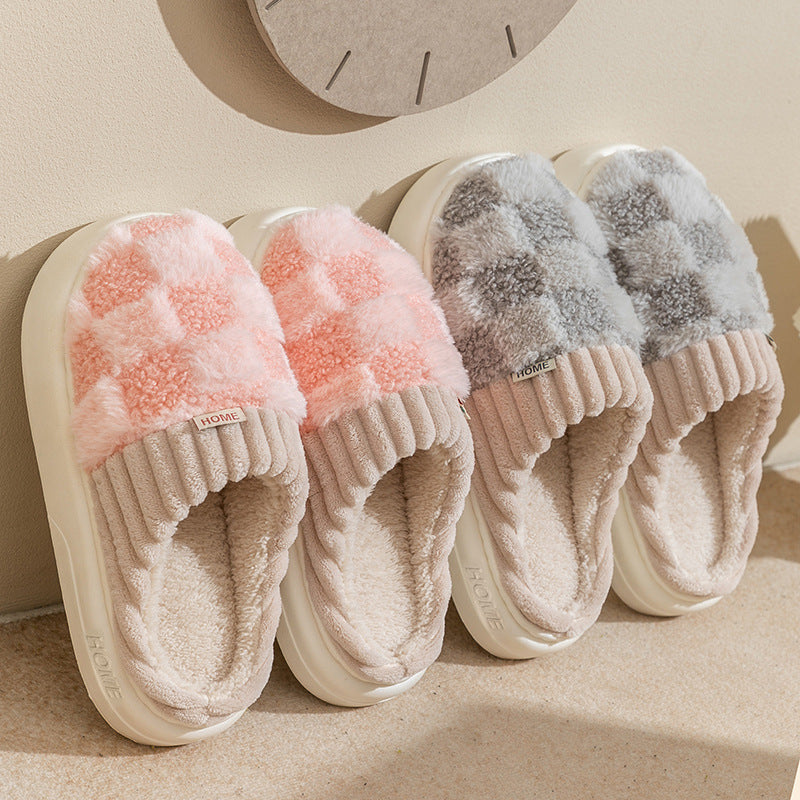 Cozy Comfort Awaits: Plaid Plush Slippers